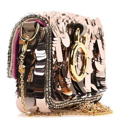 Fendi Sequin Paillettes Shiny Nappa Sex and the City Nano Maxi Buckle Baguette Charm Tortora 3 of 10