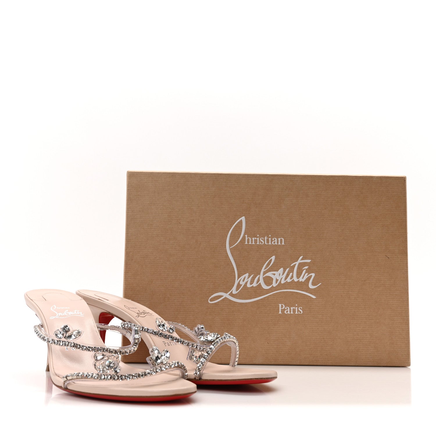Christian Louboutin Calfskin PVC Crystal Just Queen 70 Sandals 39.5 Leche 9 of 9