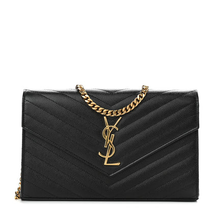 Saint Laurent Grain De Poudre Matelasse Chevron Monogram Chain Wallet Black 1 of 8