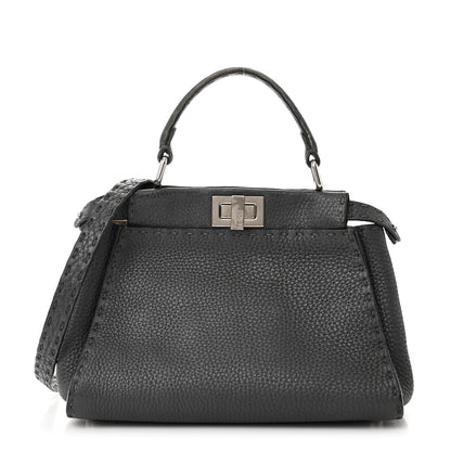 Fendi Cuoio Romano Selleria Bi-Color Mini Peekaboo Iconic Satchel Asfalto Latte 1 of 11