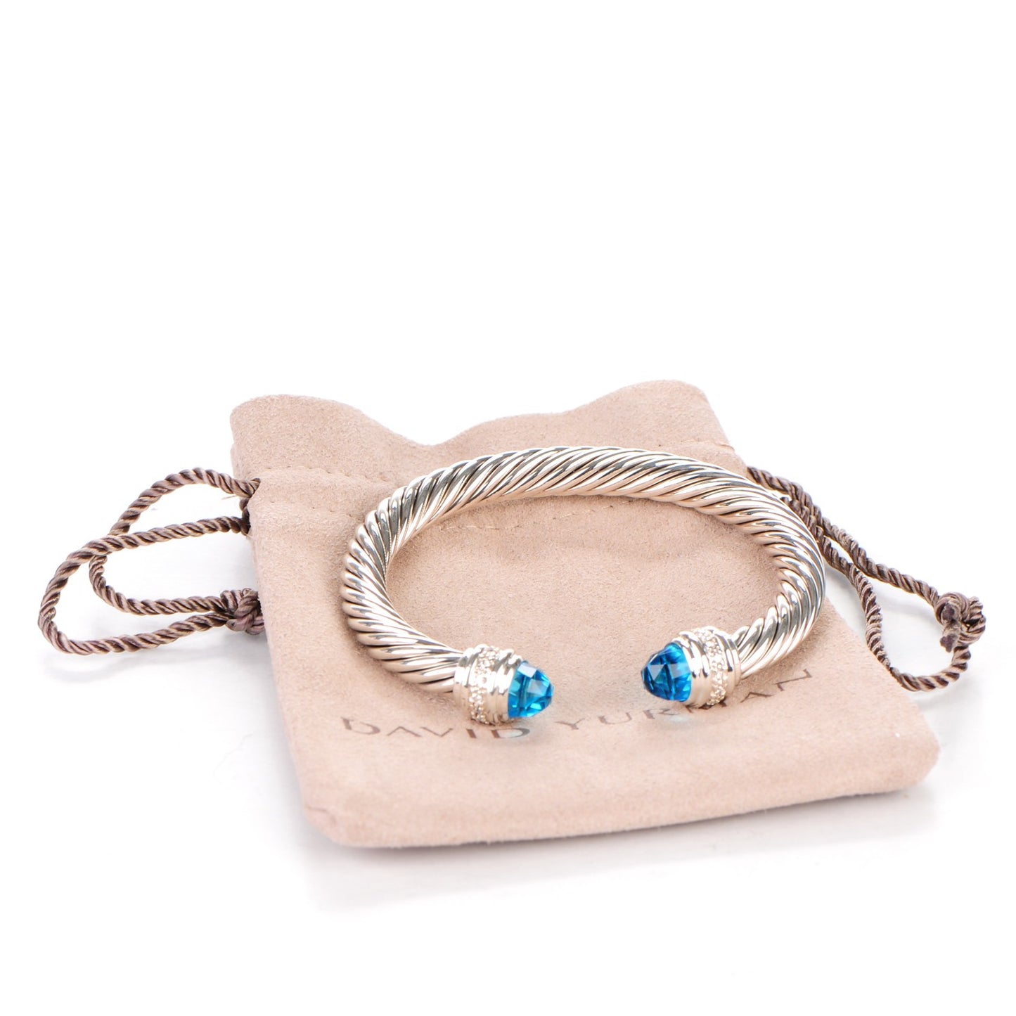 Sterling Silver Blue Topaz Diamond 7mm Cable Classics Bracelet
