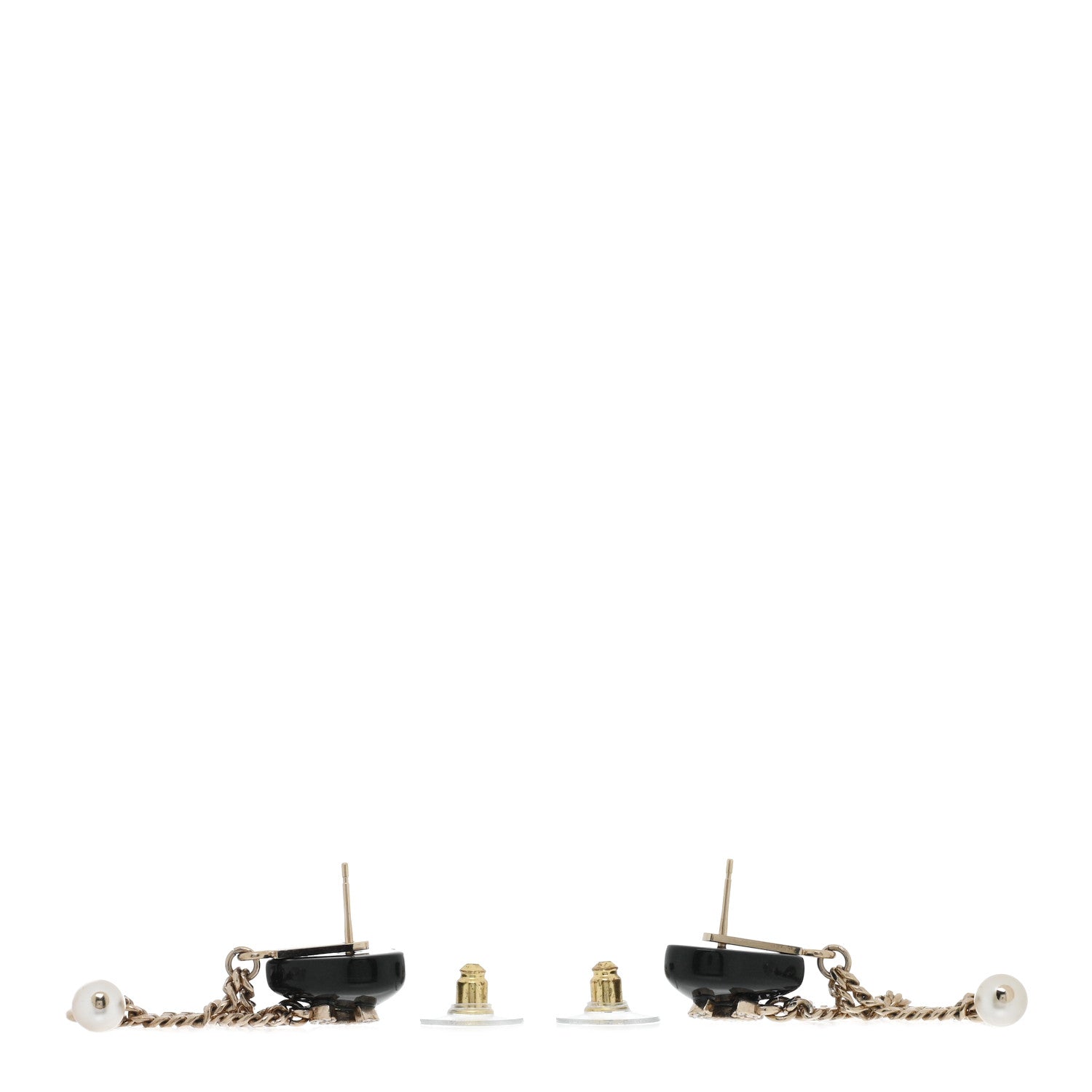 Chanel Resin Crystal Pearl CC Heart Chain Drop Earrings Black Gold 3 of 5