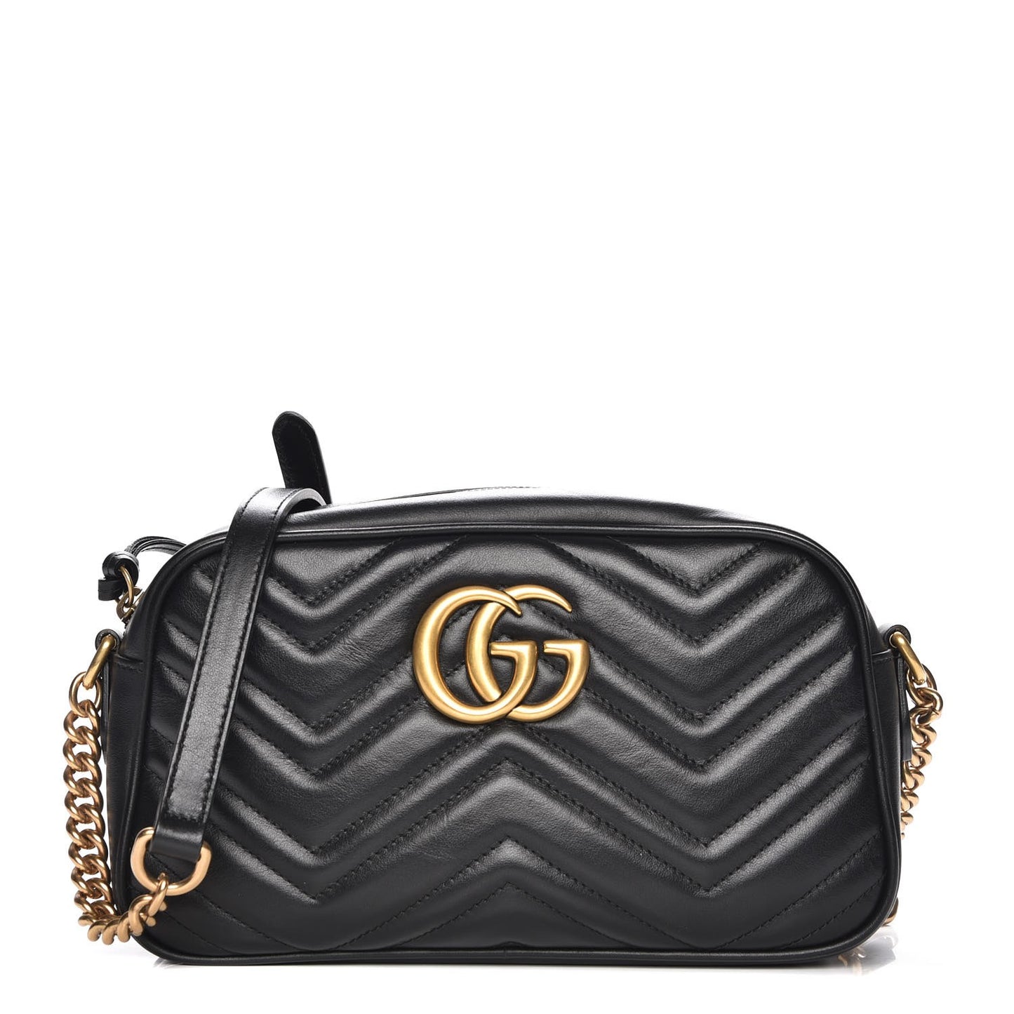 Calfskin Matelasse Small GG Marmont Chain Shoulder Bag Black