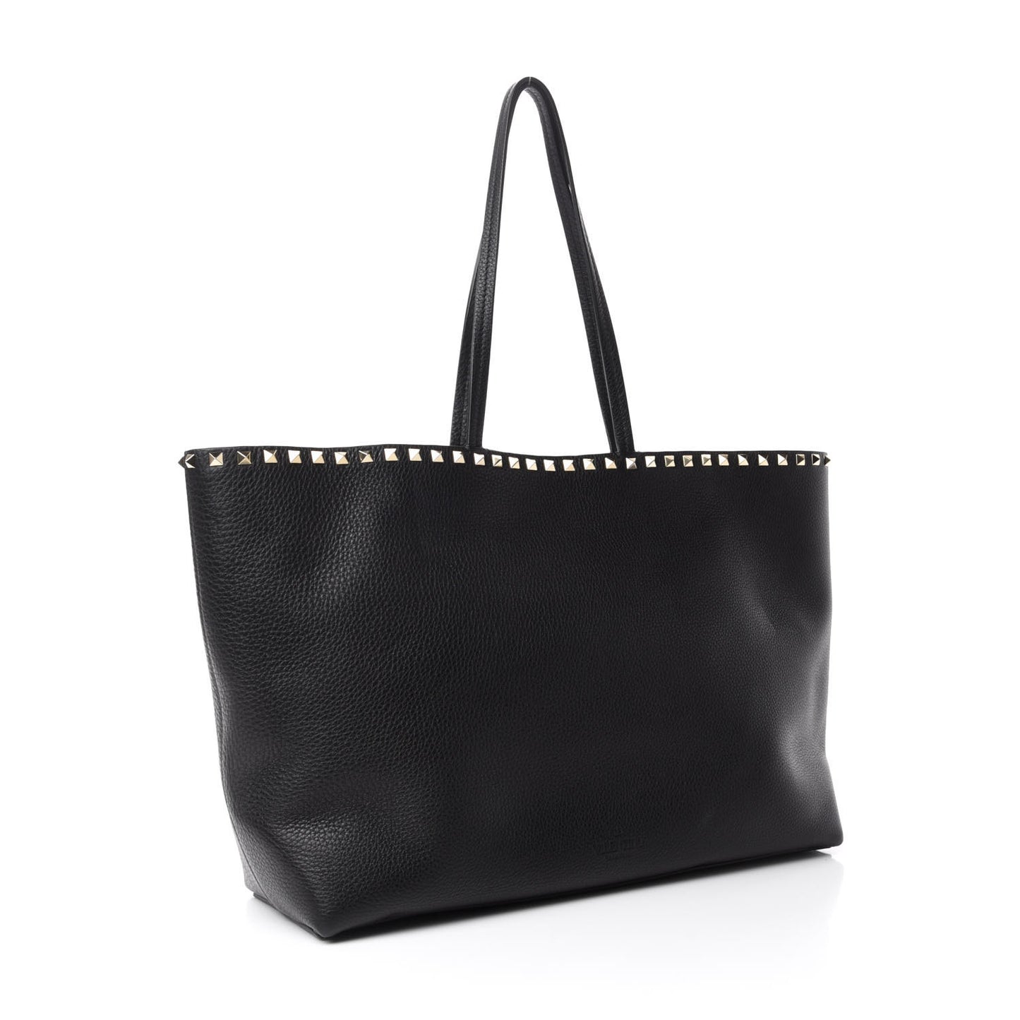 Grained Calfskin Rockstud Shoulder Tote Black