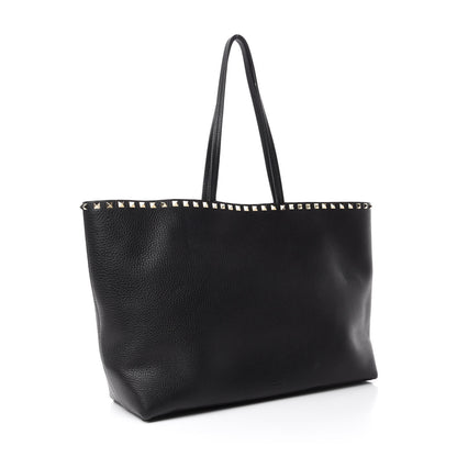 Valentino Garavani Grained Calfskin Rockstud Shoulder Tote Black 3 of 9