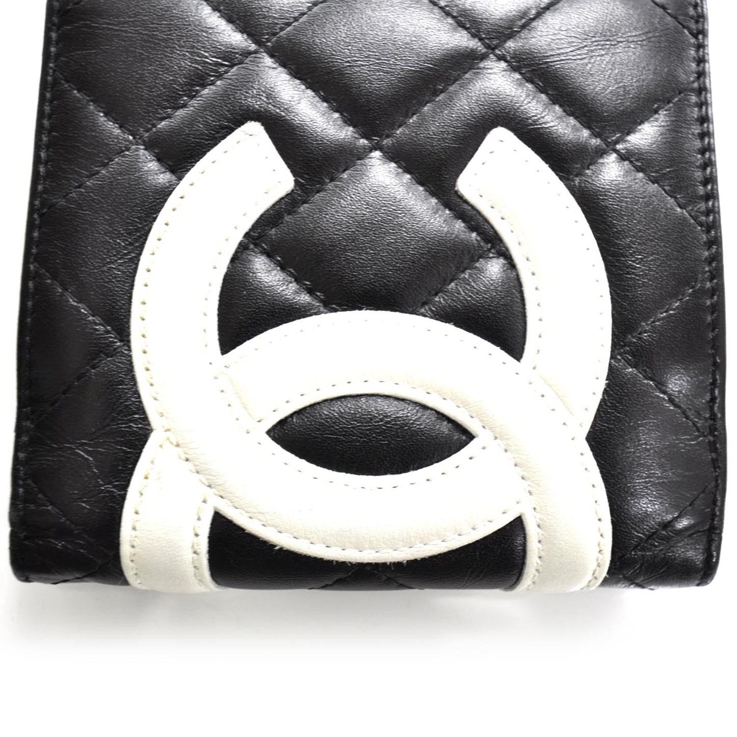 Calfskin Quilted Cambon Bi-Fold Wallet Black White