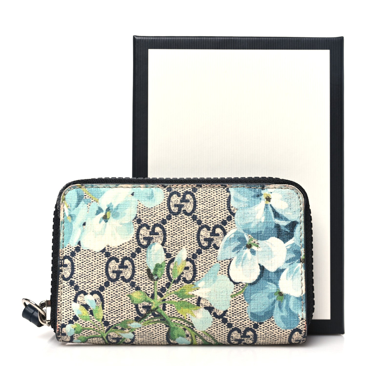 Gucci GG Supreme Monogram Blooms Zip Around Card Case Wallet Beige Blue Navy 11 of 11