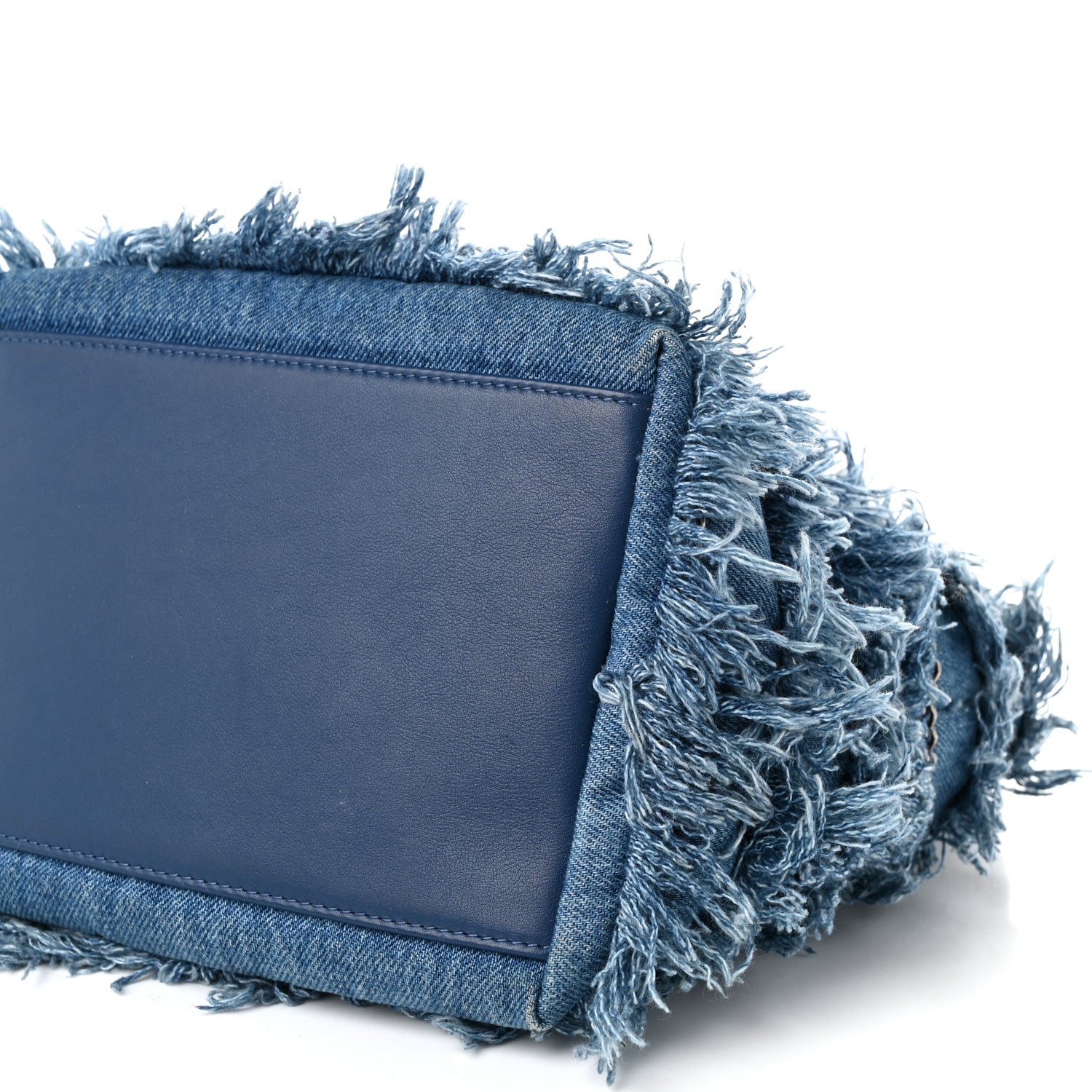 Chanel Calfskin Denim Fringe Chains CC Drawstring Bucket Bag Blue 9 of 9