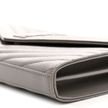 Saint Laurent Grain De Poudre Matelasse Chevron Monogram Chain Wallet Fog 10 of 11