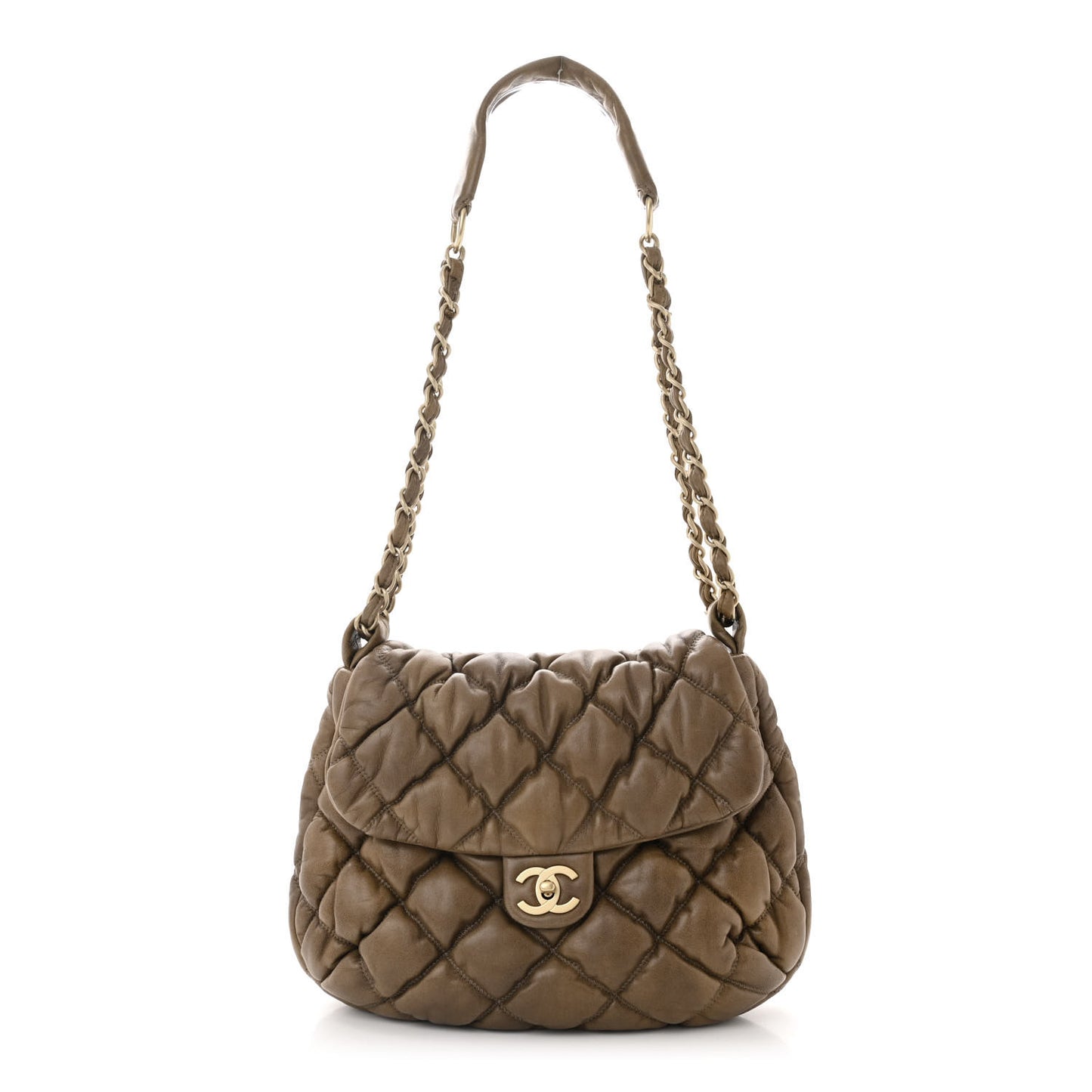 Lambskin Bubble Quilt Flap Brown