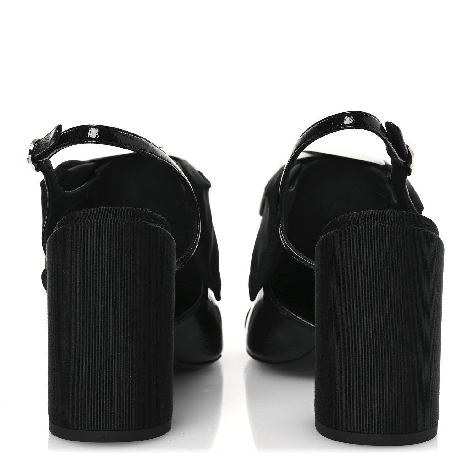 Chanel Crumpled Shiny Fabric Grosgrain Cap Toe Camellia Bow Slingback Pumps 38.5 Black 6 of 11