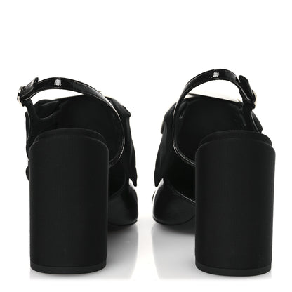 Chanel Crumpled Shiny Fabric Grosgrain Cap Toe Camellia Bow Slingback Pumps 38.5 Black 6 of 11