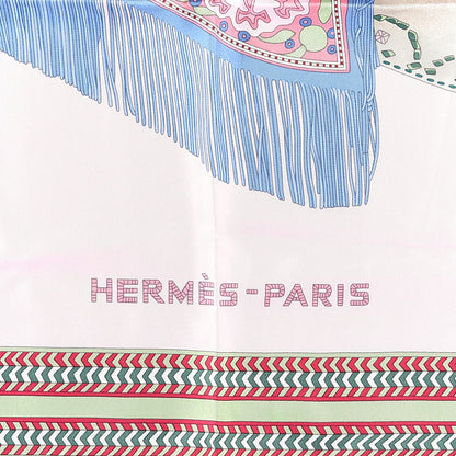 Hermes Silk Selle Des Steppes Scarf 90 Rose Pale Bleu Jean 6 of 8