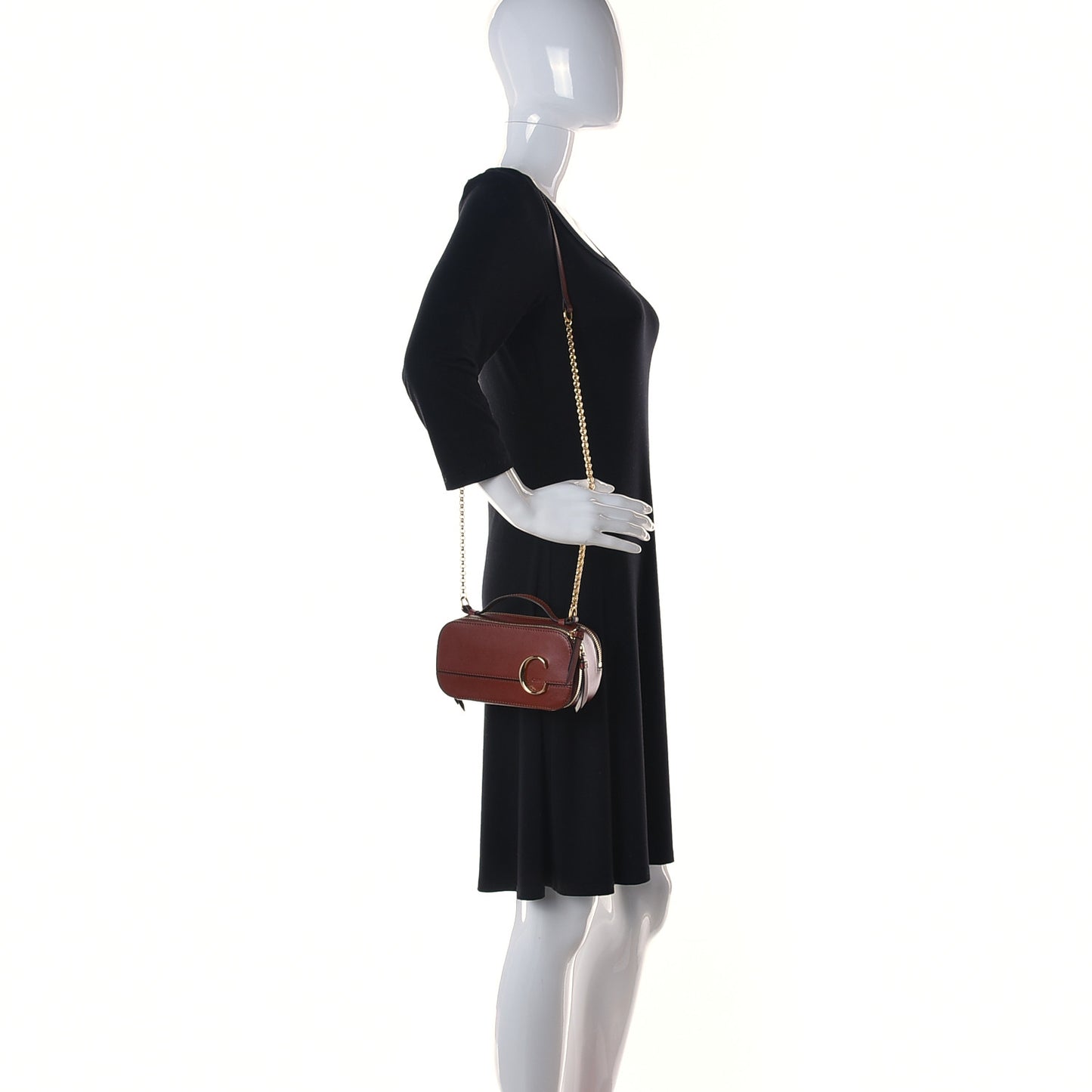 Shiny Calfskin Mini Vanity C Bag Sepia Brown