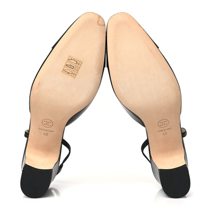 Chanel Goatskin Grosgrain Cap Toe CC Slingback Pumps 40 Black 5 of 8