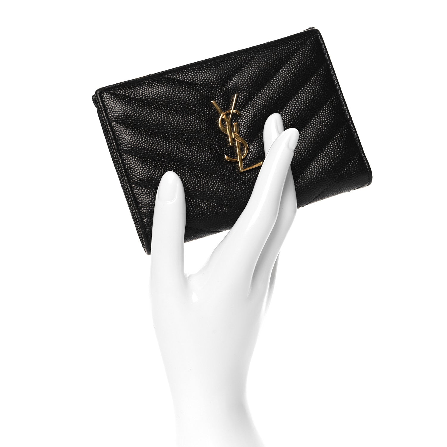 Saint Laurent Grain De Poudre Matelasse Chevron Monogram Zipped Two-Part Wallet Black 2 of 9