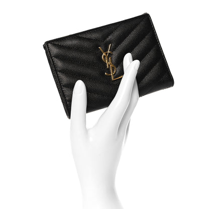 Saint Laurent Grain De Poudre Matelasse Chevron Monogram Zipped Two-Part Wallet Black 2 of 9