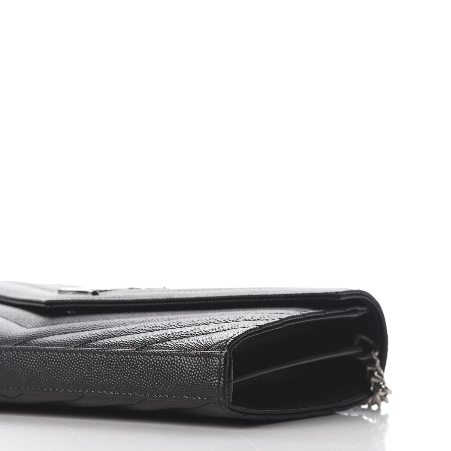 Saint Laurent Grain De Poudre Matelasse Chevron Monogram Chain Wallet Black 6 of 9