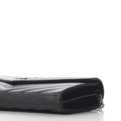 Saint Laurent Grain De Poudre Matelasse Chevron Monogram Chain Wallet Black 6 of 9