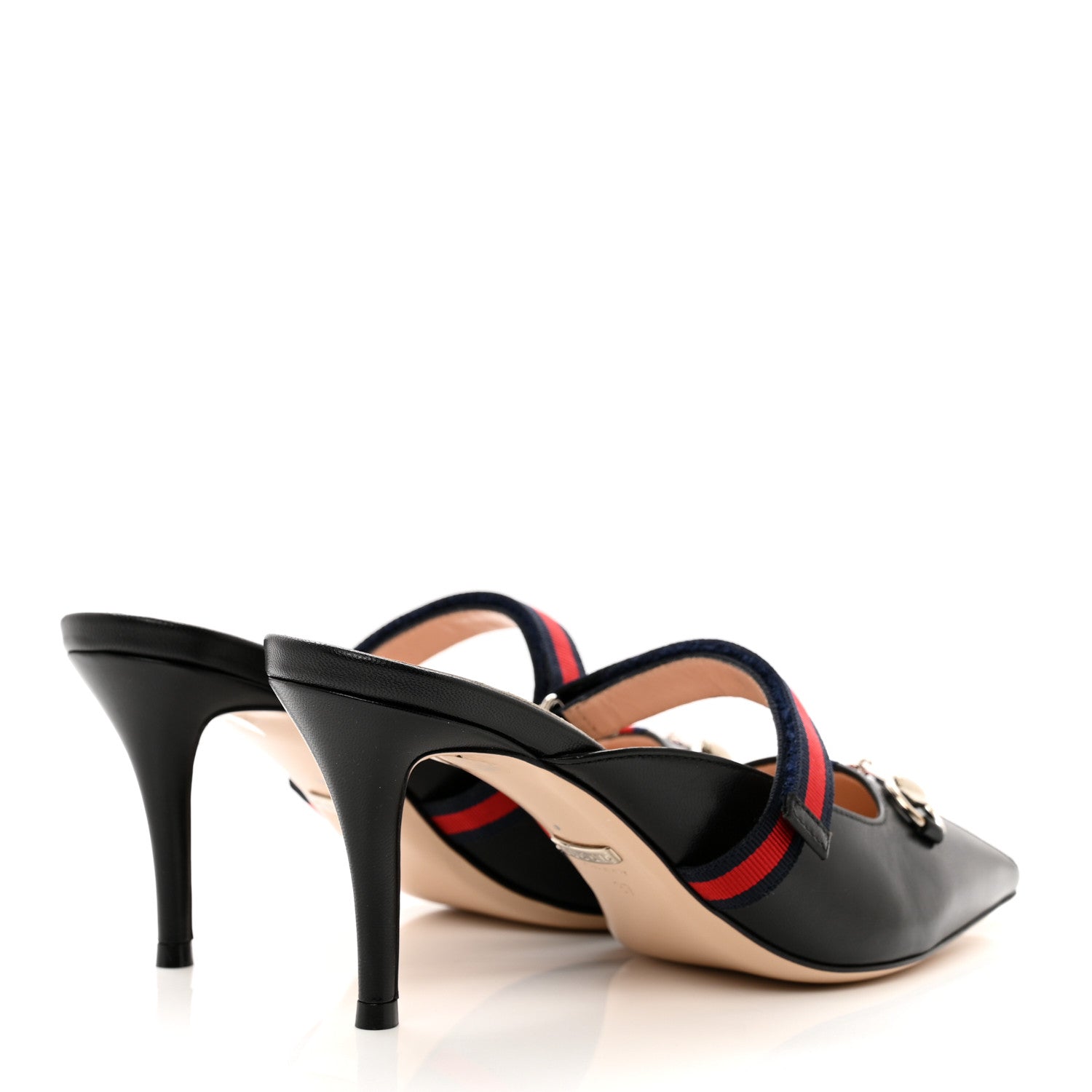Gucci Malaga Kid Sylvie Web Cross Strap Mid-Heel Slides 37 Black 4 of 9