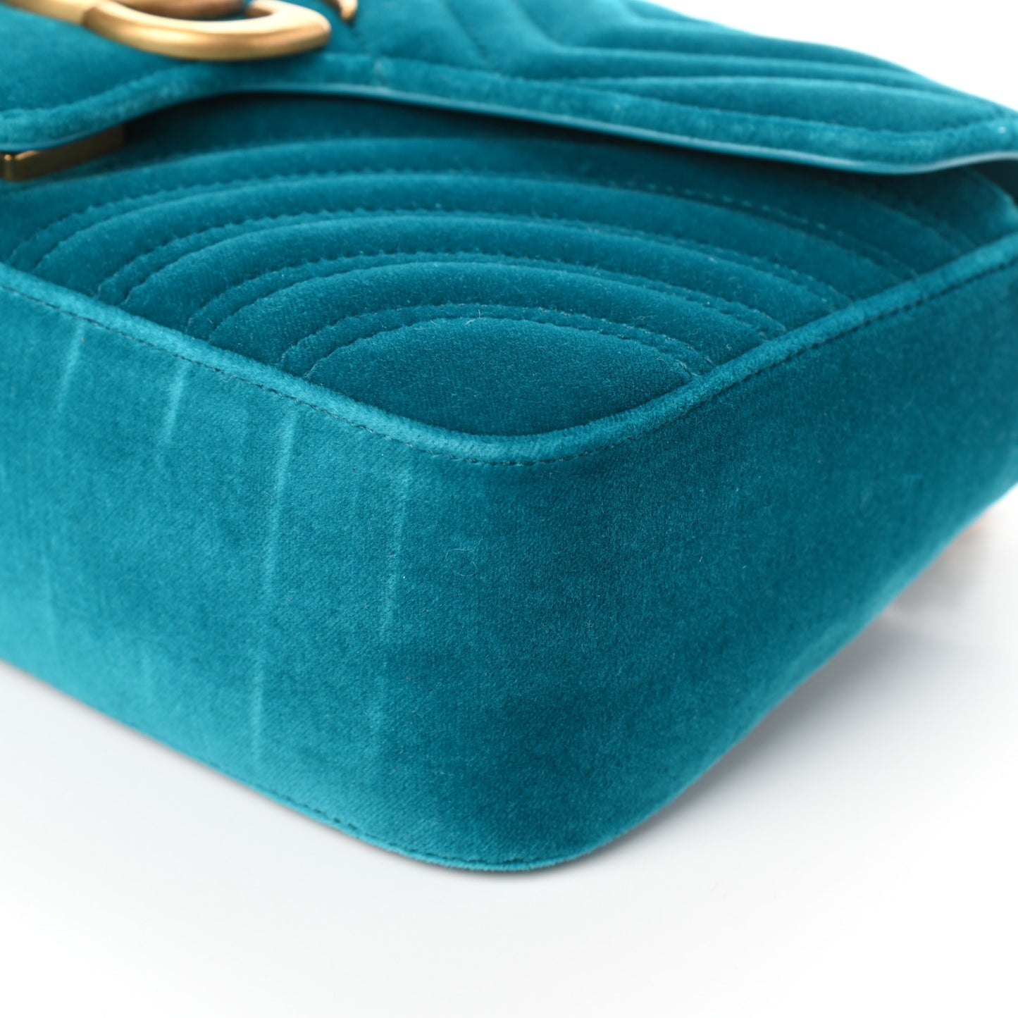 Velvet Matelasse Small GG Marmont Shoulder Bag Pavone Cyan