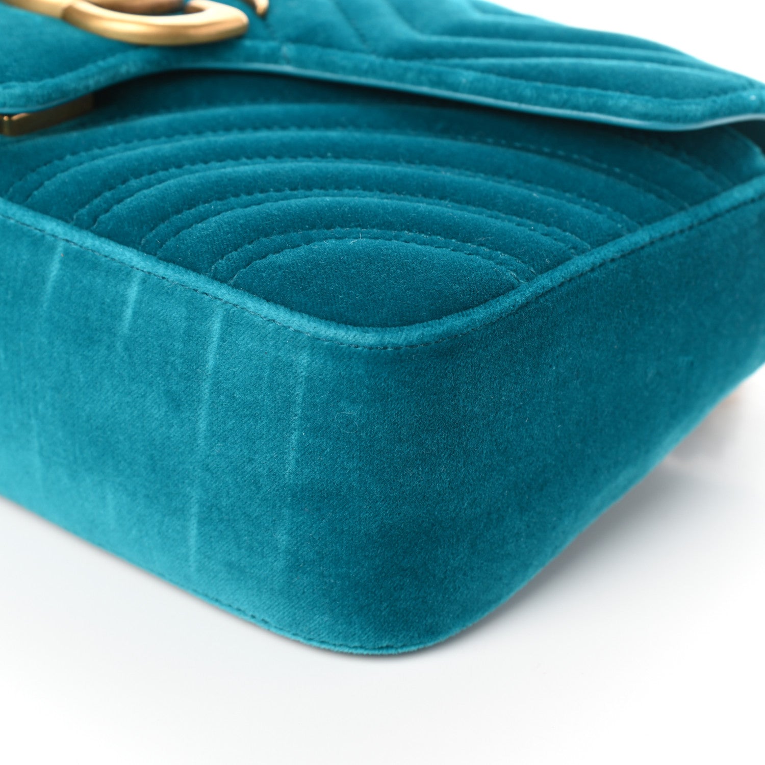 Gucci Velvet Matelasse Small GG Marmont Shoulder Bag Pavone Cyan 9 of 9