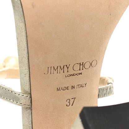 Jimmy Choo Shimmer Suede Pearl Embellished Amara 85 Mule Sandals 37 Champagne 6 of 7