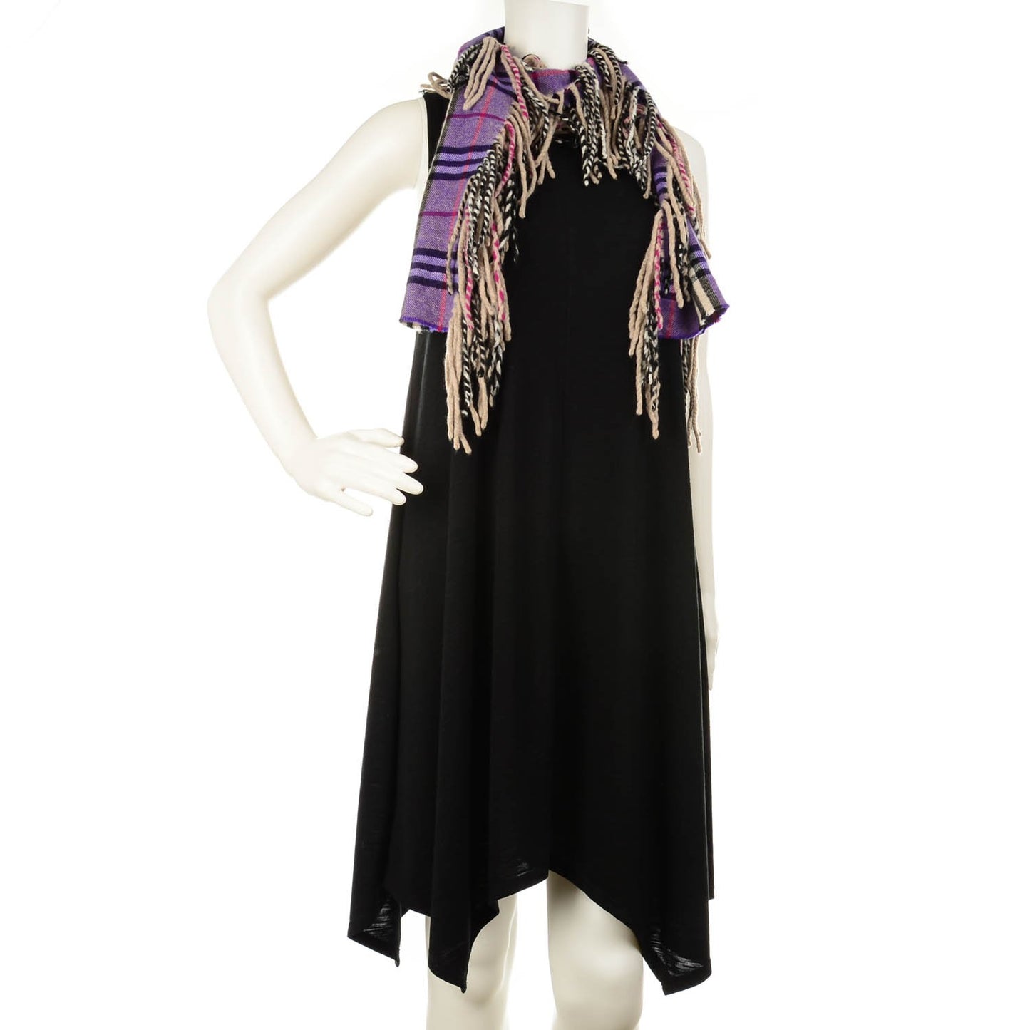 Cashmere Check Happy Fringe Scarf Purple