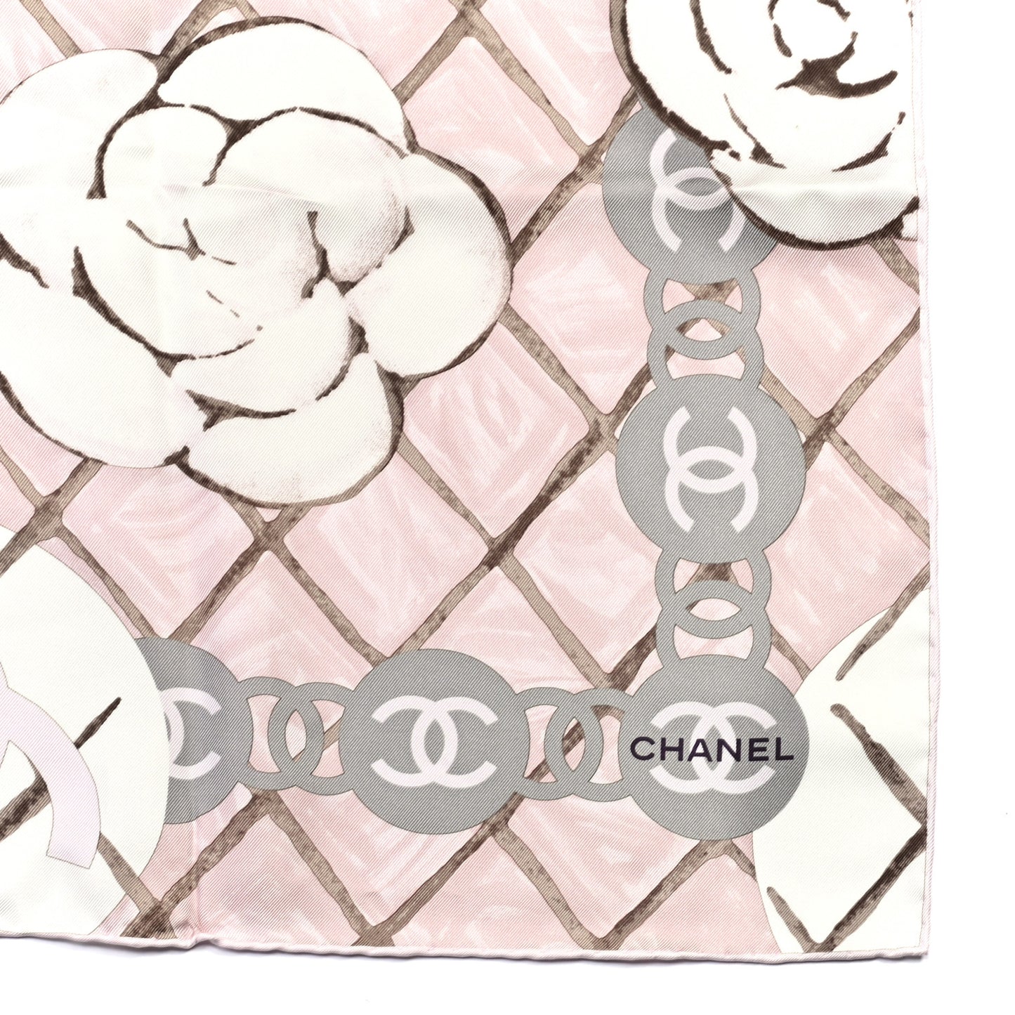 Silk CC Logo Camellia Scarf White Pink