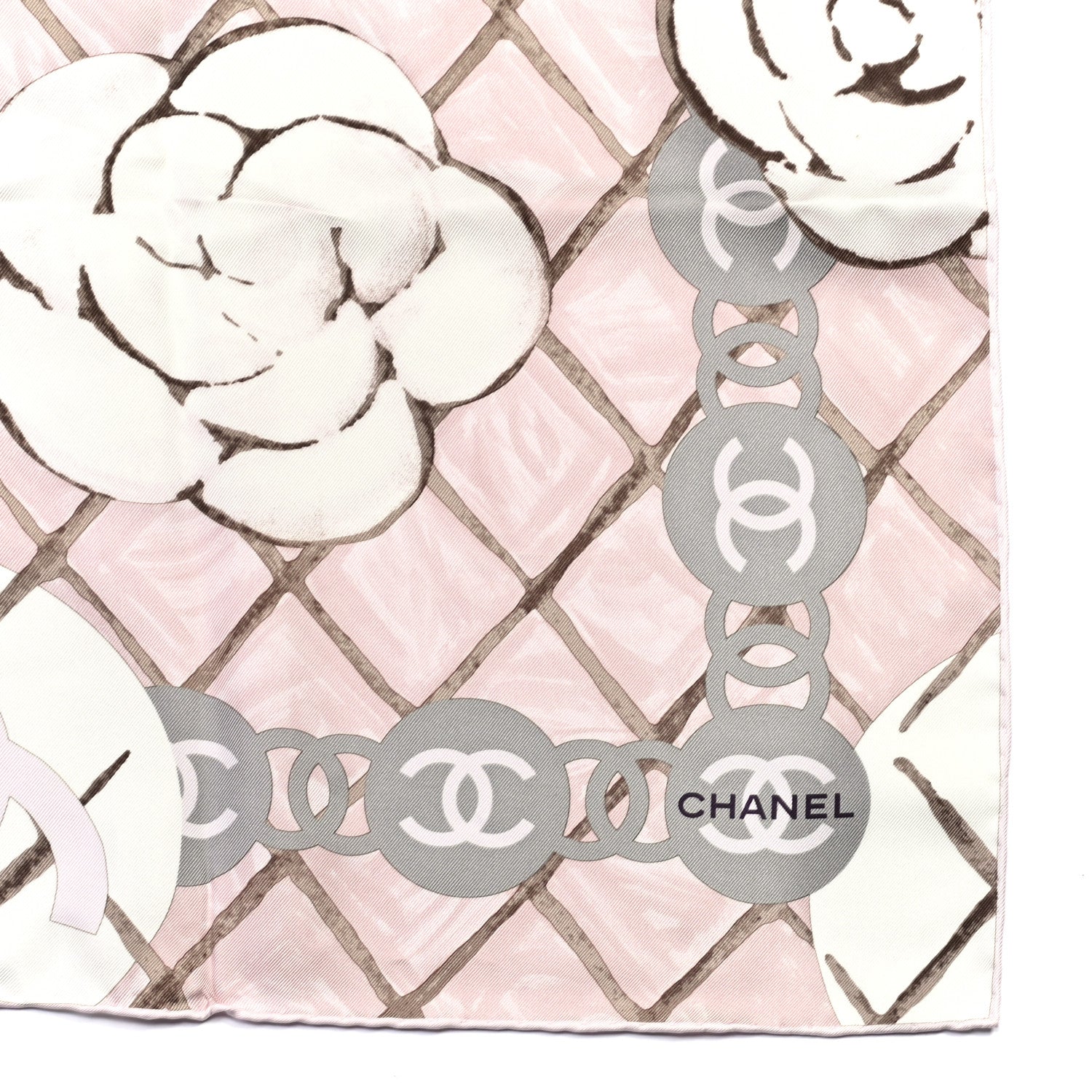 Chanel Silk CC Logo Camellia Scarf White Pink 2 of 4