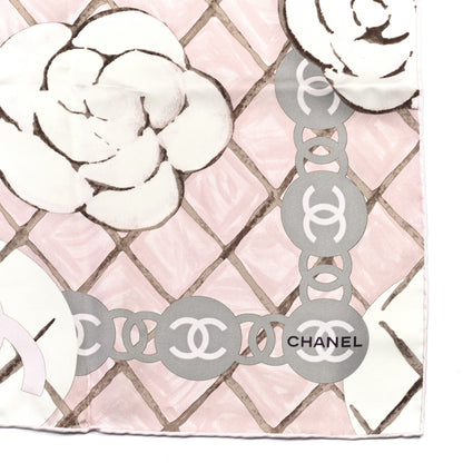 Chanel Silk CC Logo Camellia Scarf White Pink 2 of 4