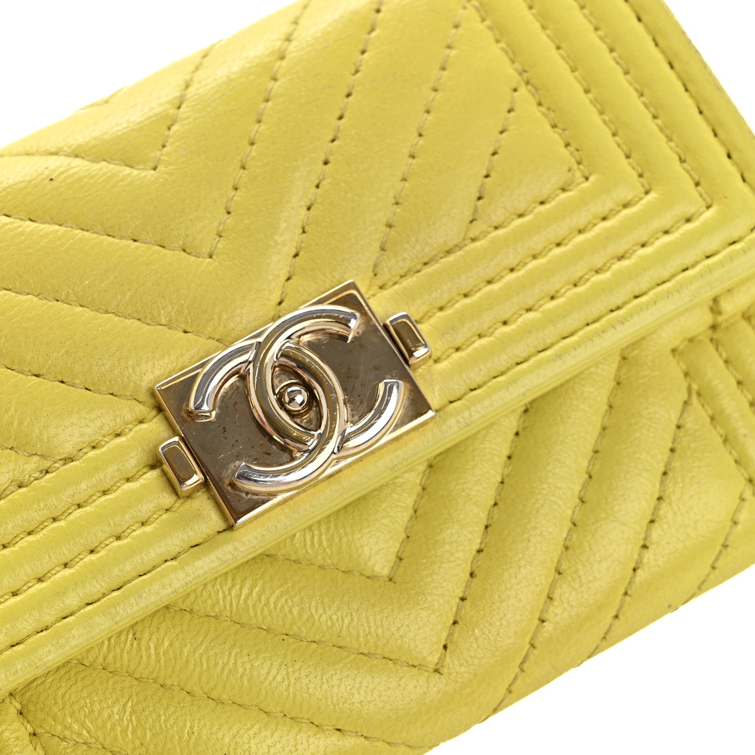 Chanel Lambskin Chevron Quilted Boy Flap Card Holder Yellow 15 of 16