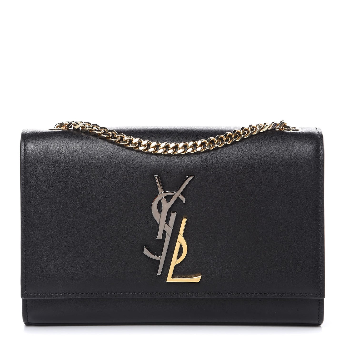 Smooth Calfskin Small Deconstructed Monogram Kate Satchel Black