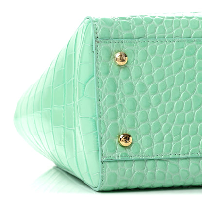 Chanel Calfskin Crocodile Embossed Archetype Small Shopping Tote Green 9 of 11