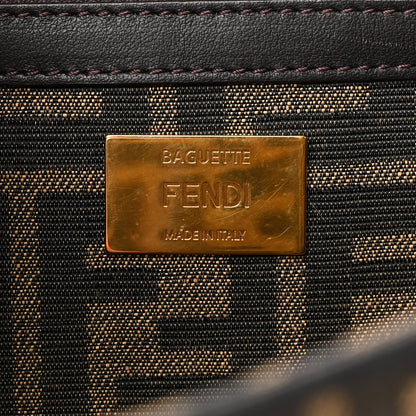 Fendi Fabric Jacquard FF 1974 Medium Baguette Tobacco Moro Black 6 of 9