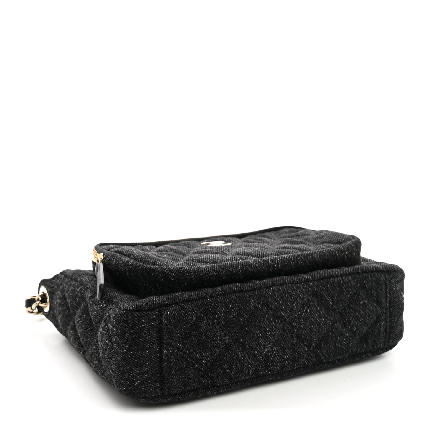 Denim Quilted Small Preppy Pocket Clutch With Chain  Black