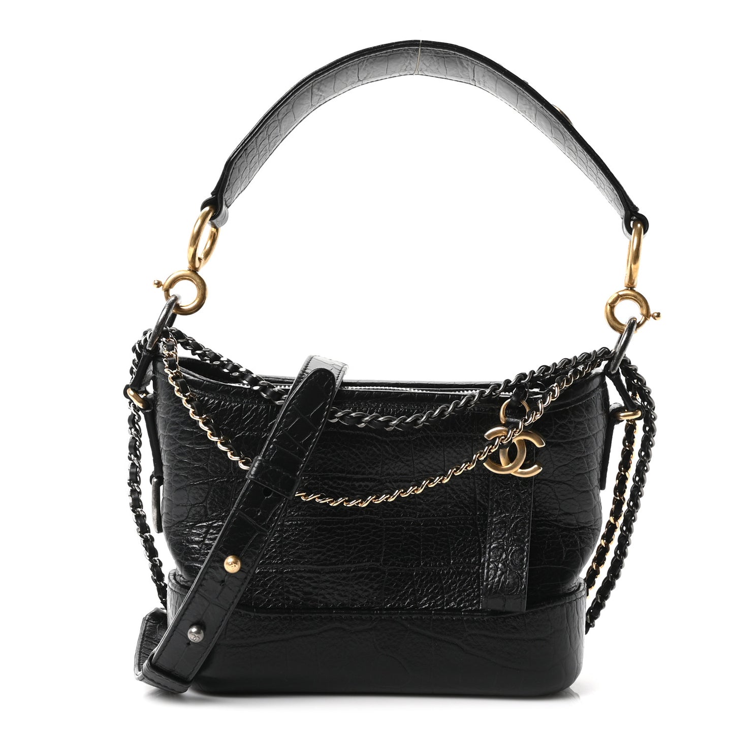 Calfskin Crocodile Embossed Small Gabrielle Cocodile Hobo Black