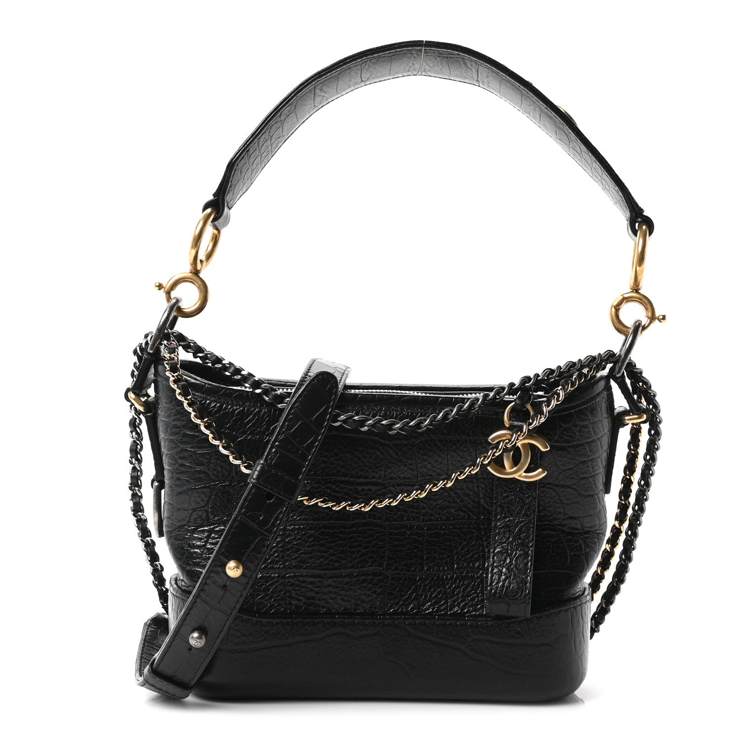 Chanel Calfskin Crocodile Embossed Small Gabrielle Cocodile Hobo Black 1 of 10