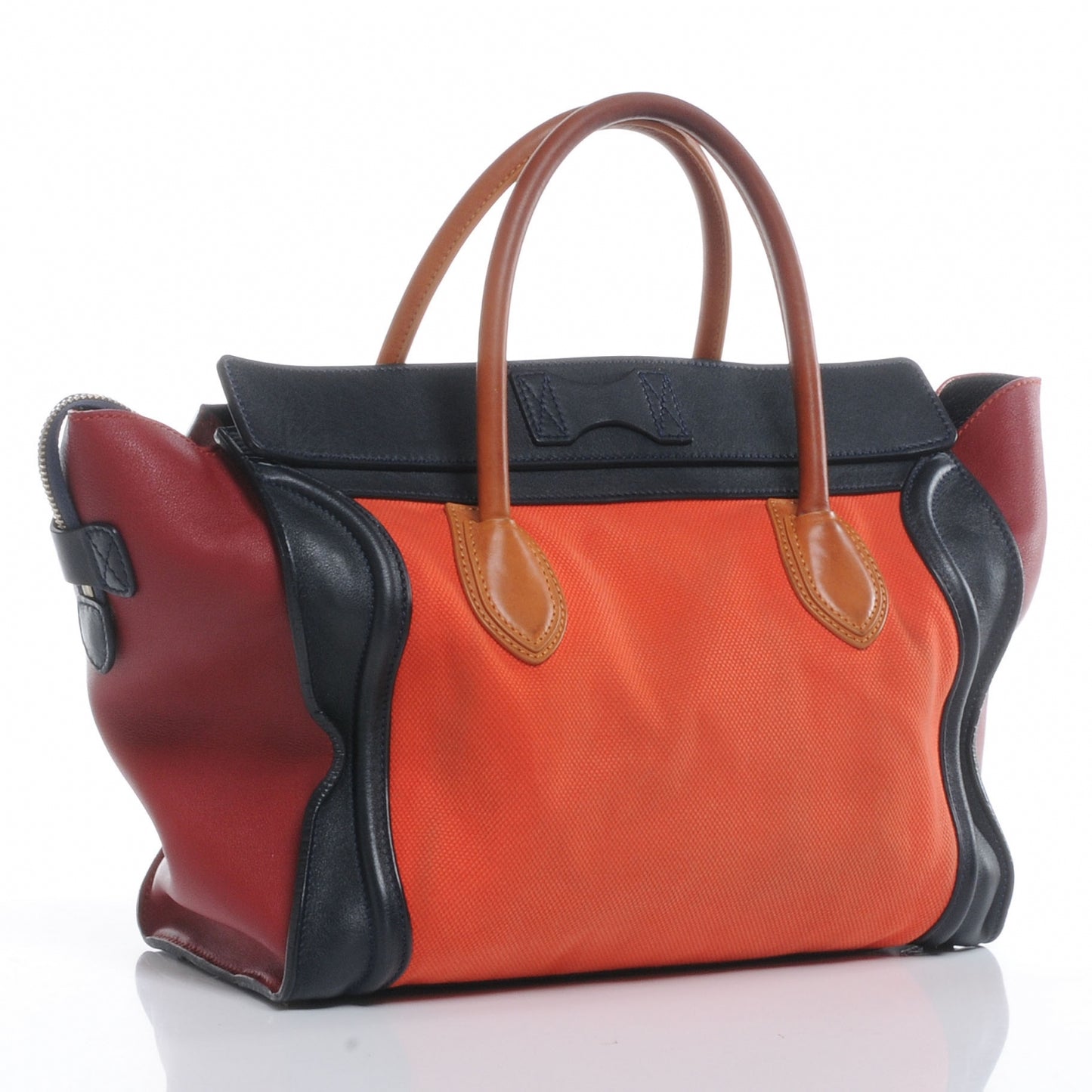 Leather and Linen Shoulder Luggage Tri-Color Poppy