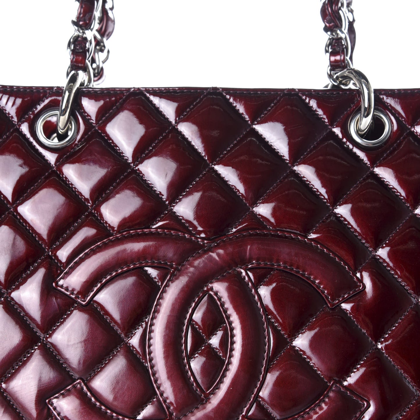 Patent Quilted Grand Shopping Tote GST Dark Bordeaux