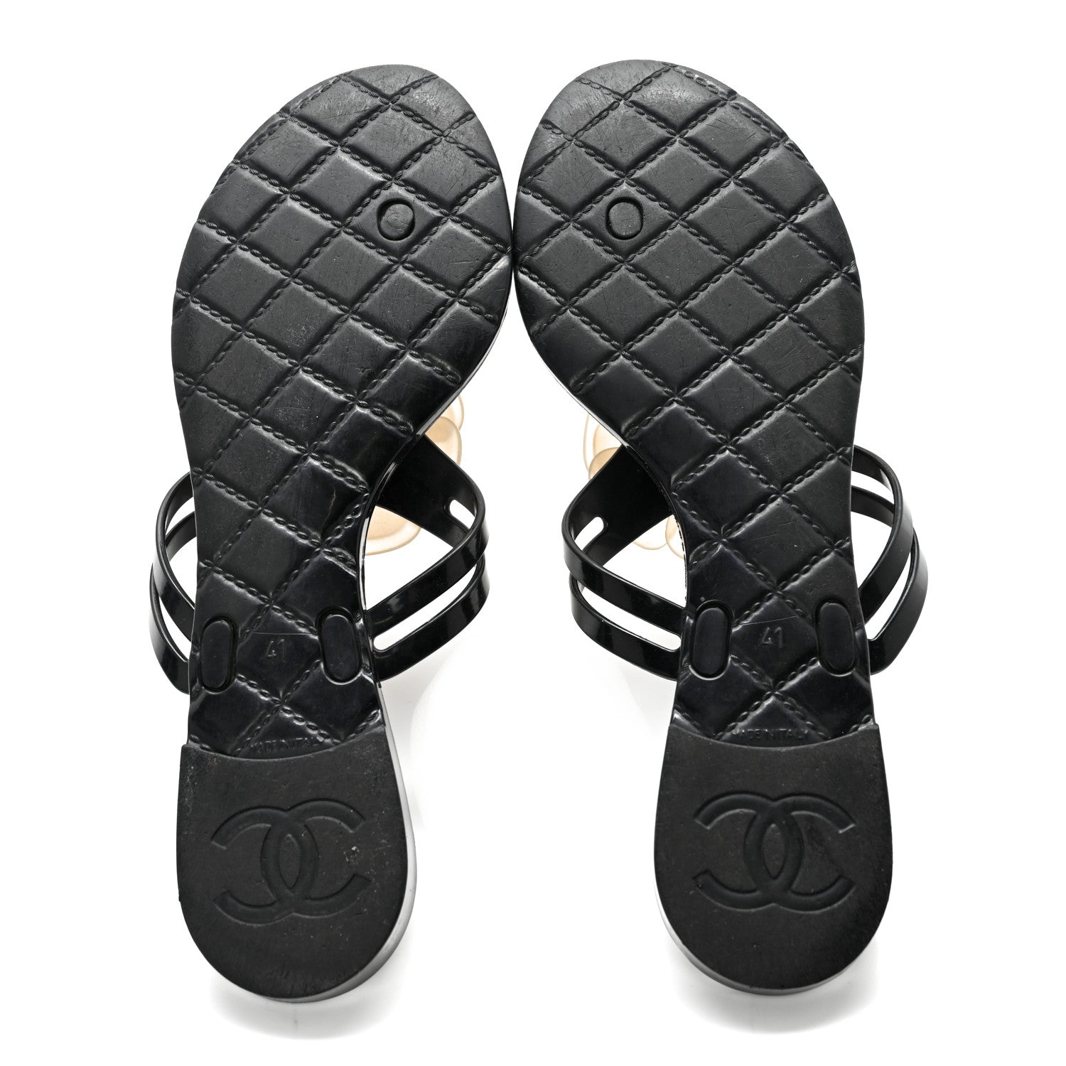Chanel Jelly Camellia Thong Sandals 41 Black Ivory 6 of 12
