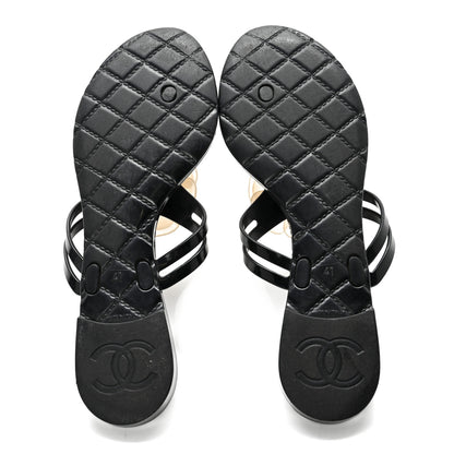 Chanel Jelly Camellia Thong Sandals 41 Black Ivory 6 of 12