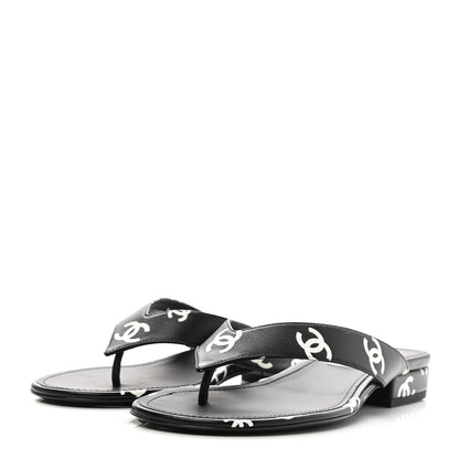 Chanel Lambskin Printed CC Thong Sandals 38.5 Black White 3 of 7