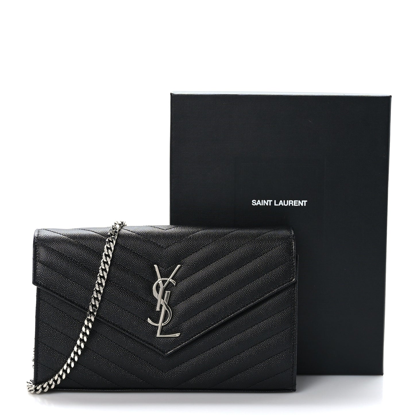 Grain De Poudre Matelasse Chevron Monogram Chain Wallet Black