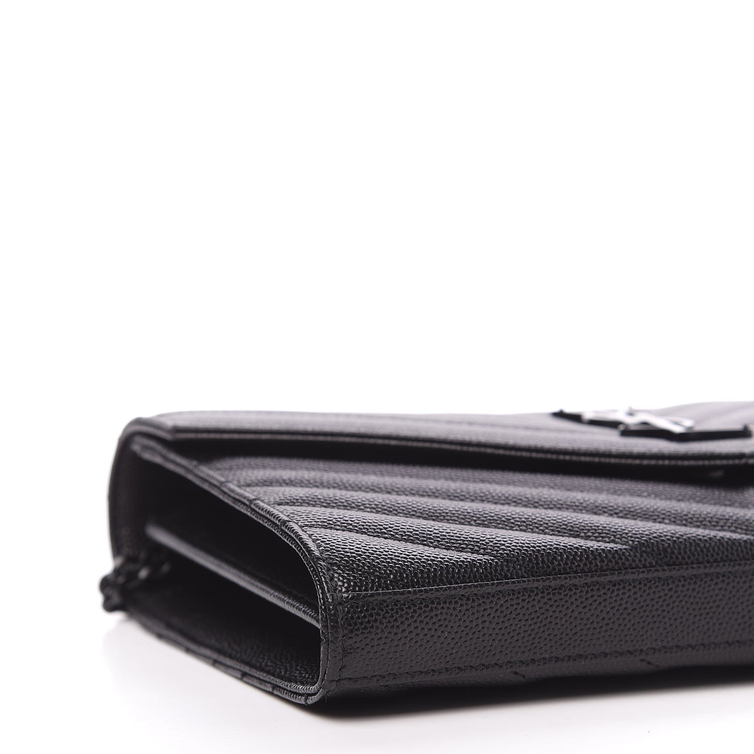 Saint Laurent Grain De Poudre Matelasse Chevron Monogram Chain Wallet Black 6 of 10