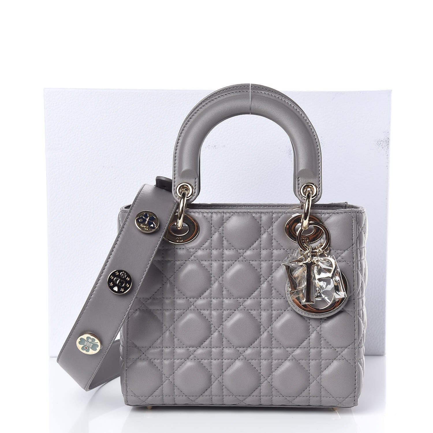 Christian Dior Lambskin Cannage Small Lucky Badges My Lady Dior Grey 10 of 10