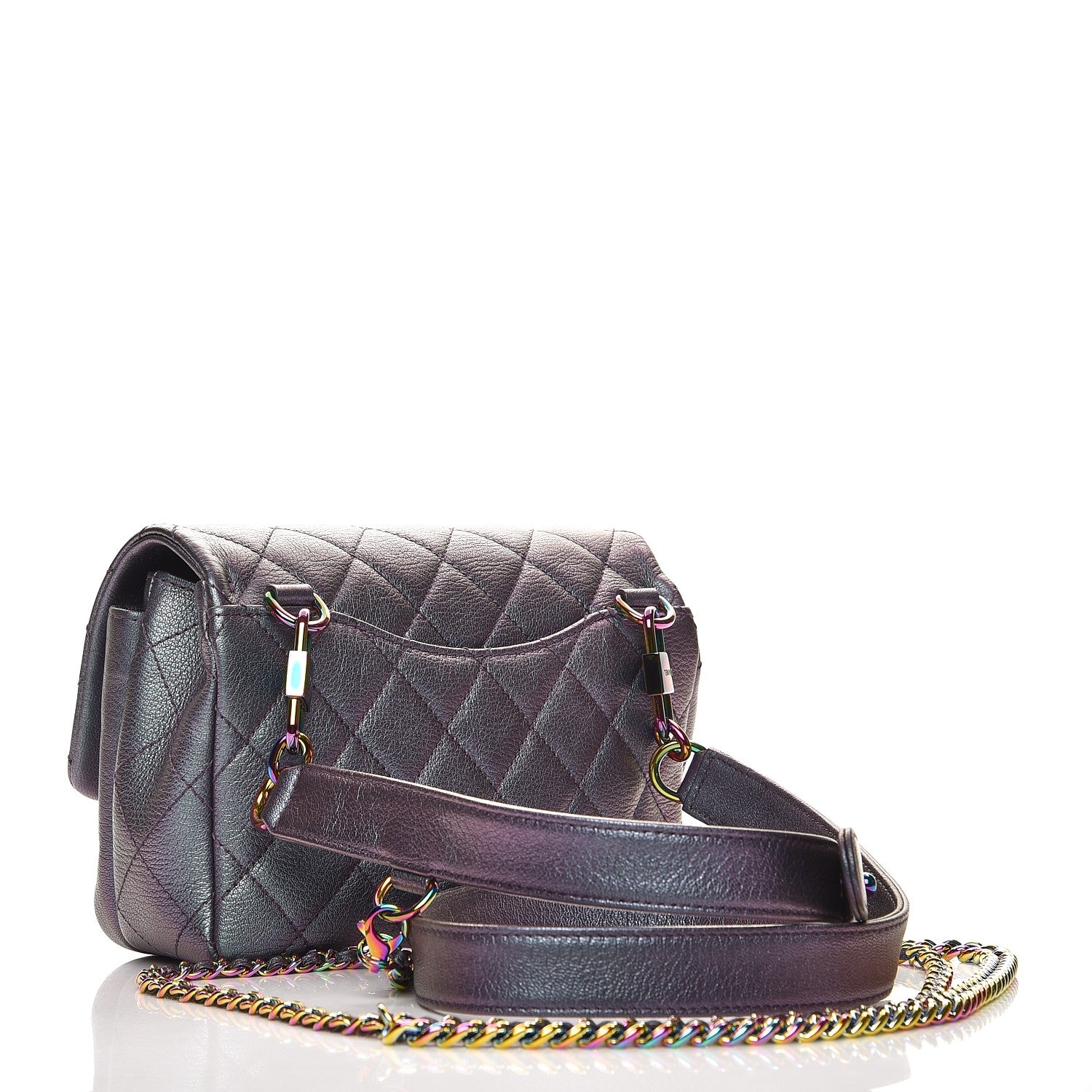 Chanel Iridescent Goatskin Quilted Small Double Carry Waist Chain Flap Purple 5 of 9