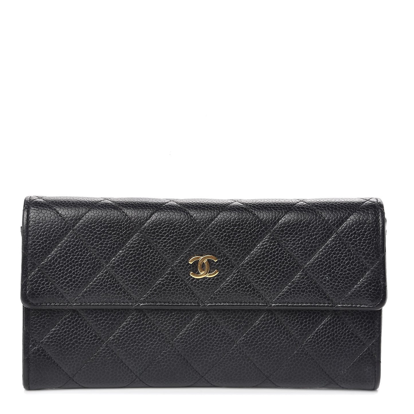 Caviar Quilted Large Gusset Flap Wallet Black