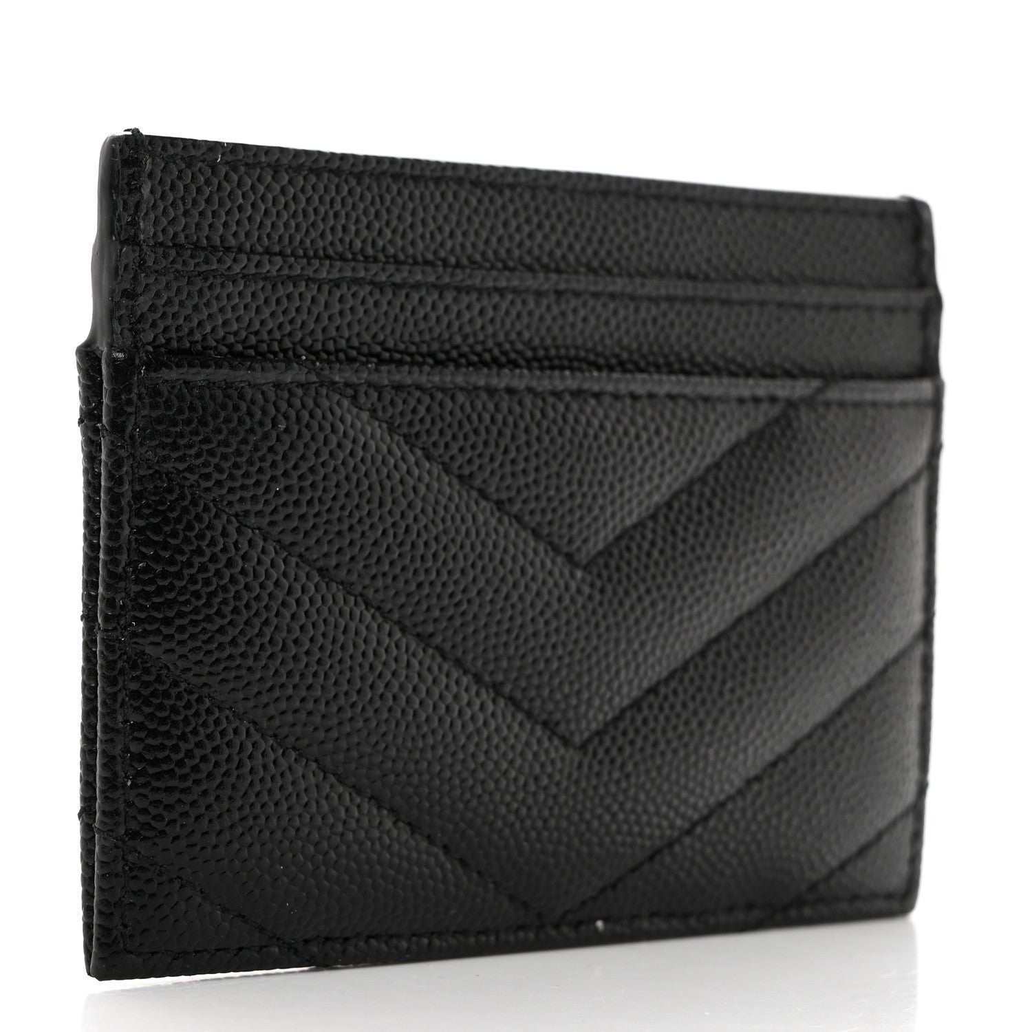 Saint Laurent Grain De Poudre Matelasse Chevron Monogram Credit Card Case Black 3 of 7