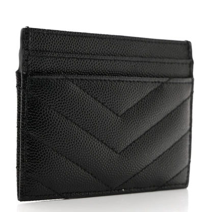 Saint Laurent Grain De Poudre Matelasse Chevron Monogram Credit Card Case Black 3 of 7